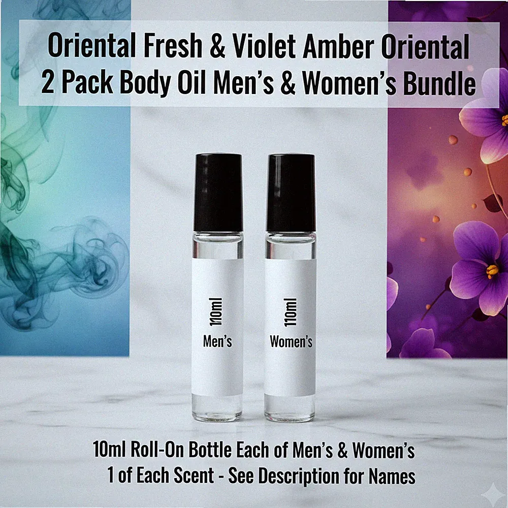 Oriental Fresh & Violet Amber Orient 2 Pack 10ML Roll-On Perfume Body Oil Bundle